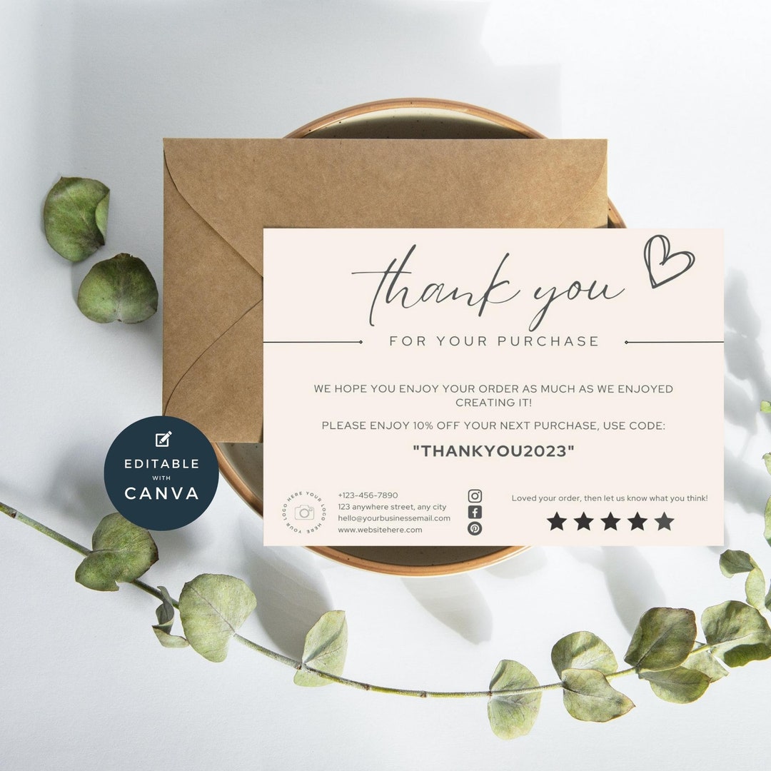 DIGITAL Boho Small Business Thank You for Your Purchase Card Template ...