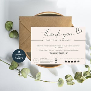 DIGITAL Boho Small Business Thank You For Your Purchase Card Template | Canva Editable Modern and Printable | Package Thanks Insert Card