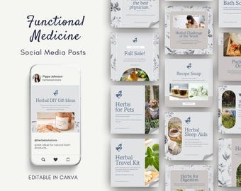 50 Herbal Wellness Social Media Templates | Editable Canva Designs | Done for You Herbalist Content | Holistic Practitioners Posts | Navy