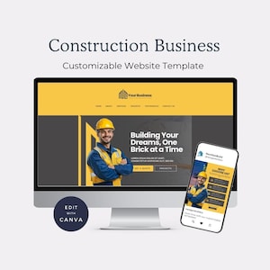 Construction Canva Website Template, Builder Website Canva Template, Construction Company Website for Contractor, Home Builder, Architect