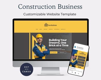 Construction Website Canva Template: Builder, Contractor (Digital Download)