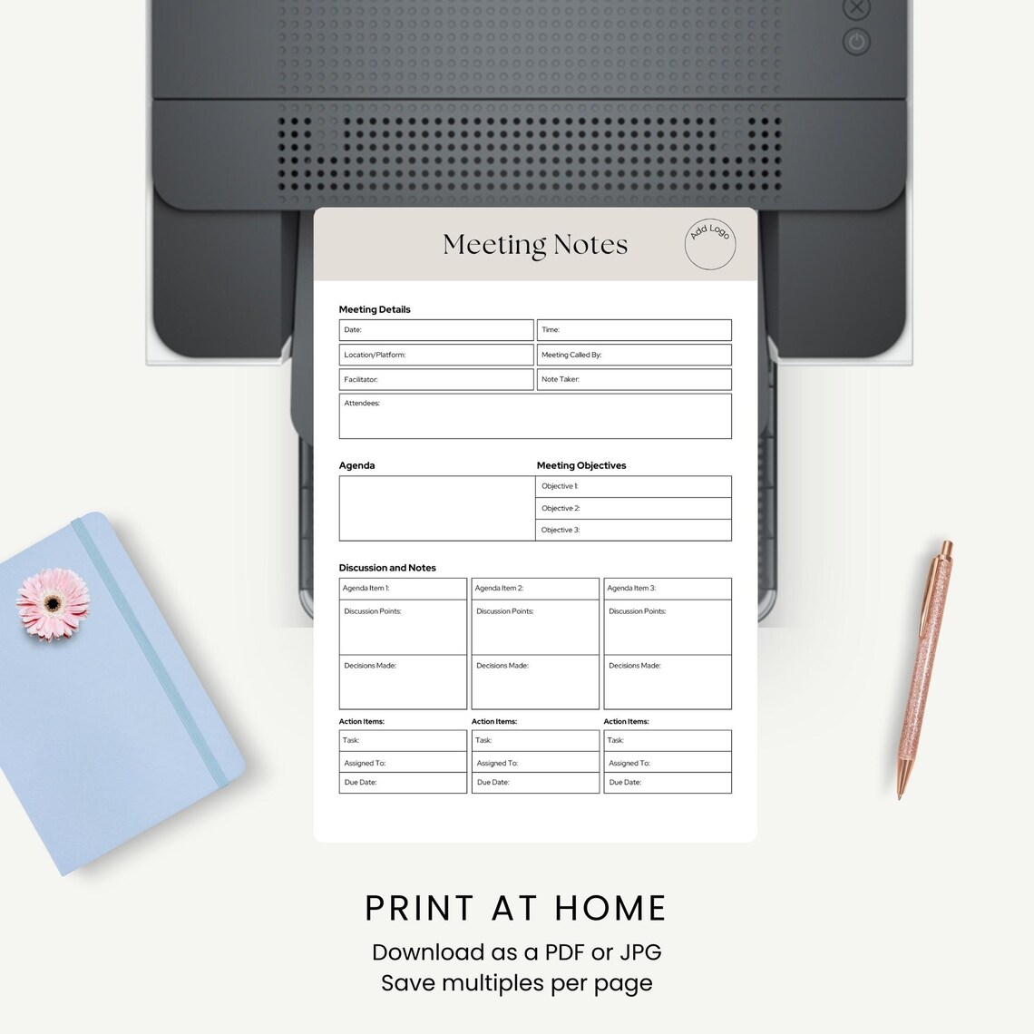 Meeting Notes Template Canva: Editable Meeting Minutes (PDF) - Etsy