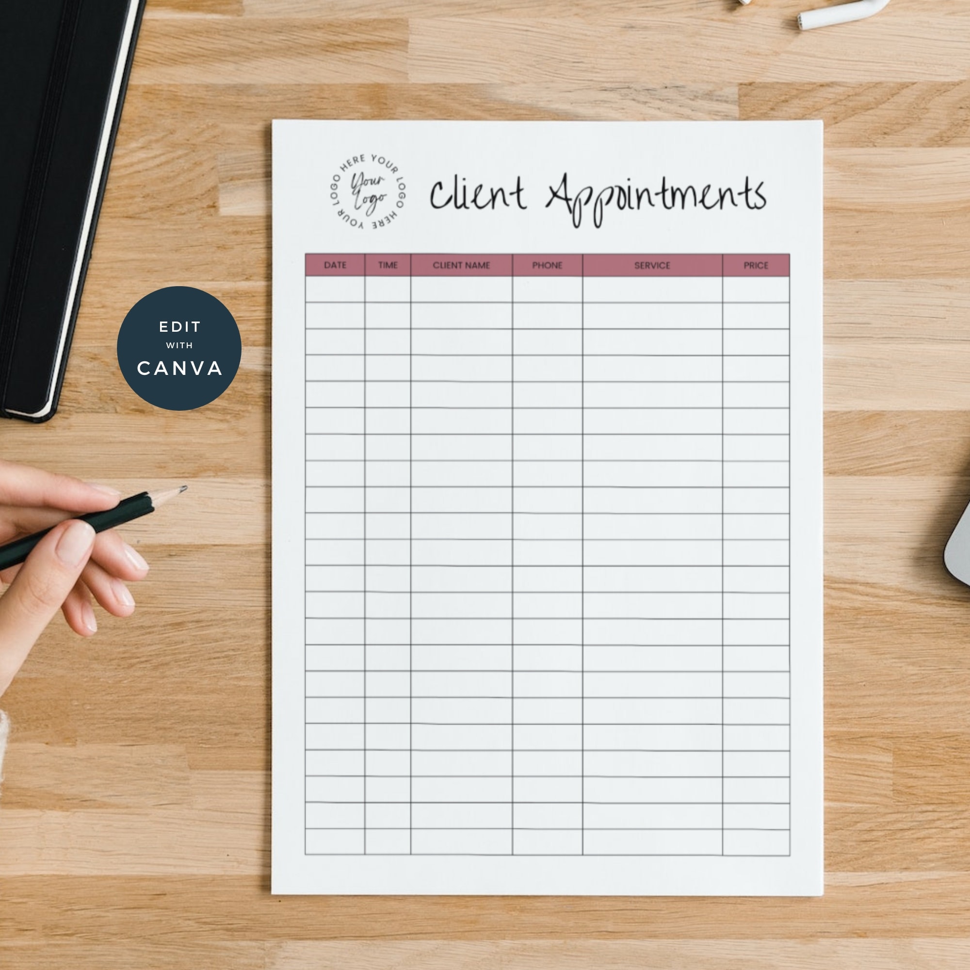 Salon Appointment Tracker | Client Service Record Sheet | Printable ...