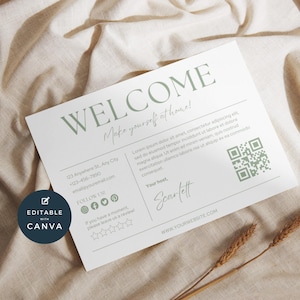 Airbnb Welcome Card Canva, VRBO Host Hello, Editable Rental Template, Visitor Greeting Card, Customize Guest Thanks, Vacation Home, Sage