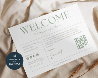 Airbnb Welcome Card Canva, VRBO Host Hello, Editable Rental Template, Visitor Greeting Card, Customize Guest Thanks, Vacation Home, Sage