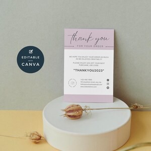 Small Business Thank You Card Template, Editable Thanks For Your Purchase, Printable Package Insert, Appreciation Notes, Packaging Note,Pink