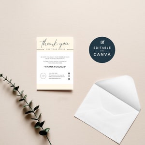 Cream Business Thank You Insert card | Editable in Canva | Template Modern Simple Insert Note Packaging Thank You For Your Order Add Logo