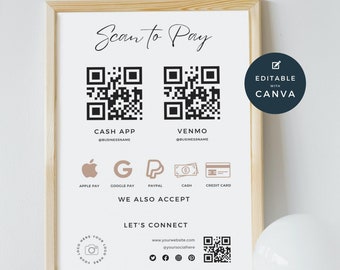 Scan to Pay and Price List Template Canva, Editable QR Code Template, Printable Payment Sign, Beauty Salon, Nail Makeup Hair, Blush, Minimal