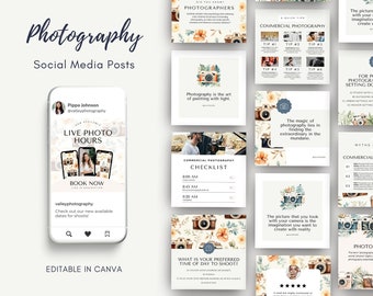 Photographer Instagram Post Template | Wedding Photography Social Media Posts | Commerical Photographer Pricing List | Edit in Canva | Retro