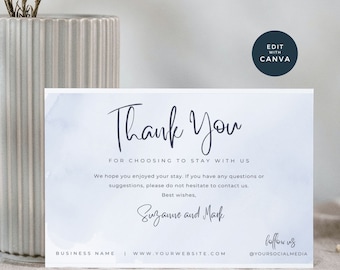 Airbnb Thank You Card Canva, Guest Welcome Card, VRBO Host Thanks, Editable Rental Template, Visitor Greeting Card, Vacation Home, AB03