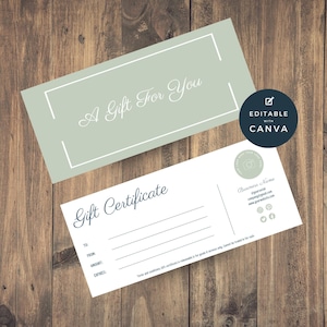 Custom Business Gift Certificate, Editable Appreciation Note Template, Printable EVoucher, Editable Present Card, 8.5x3.5 Voucher, Sage