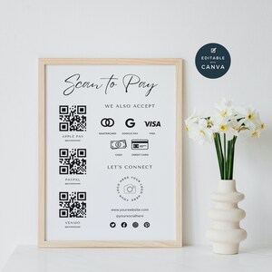 Editable Scan to Pay Card, Editable Canva Template, QR Code Sign Template, CashApp PayPal Sign for Small Business, Venmo Payment Printable