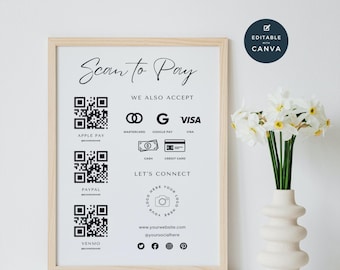 Editable Scan to Pay Card, Editable Canva Template, QR Code Sign Template, CashApp PayPal Sign for Small Business, Venmo Payment Printable