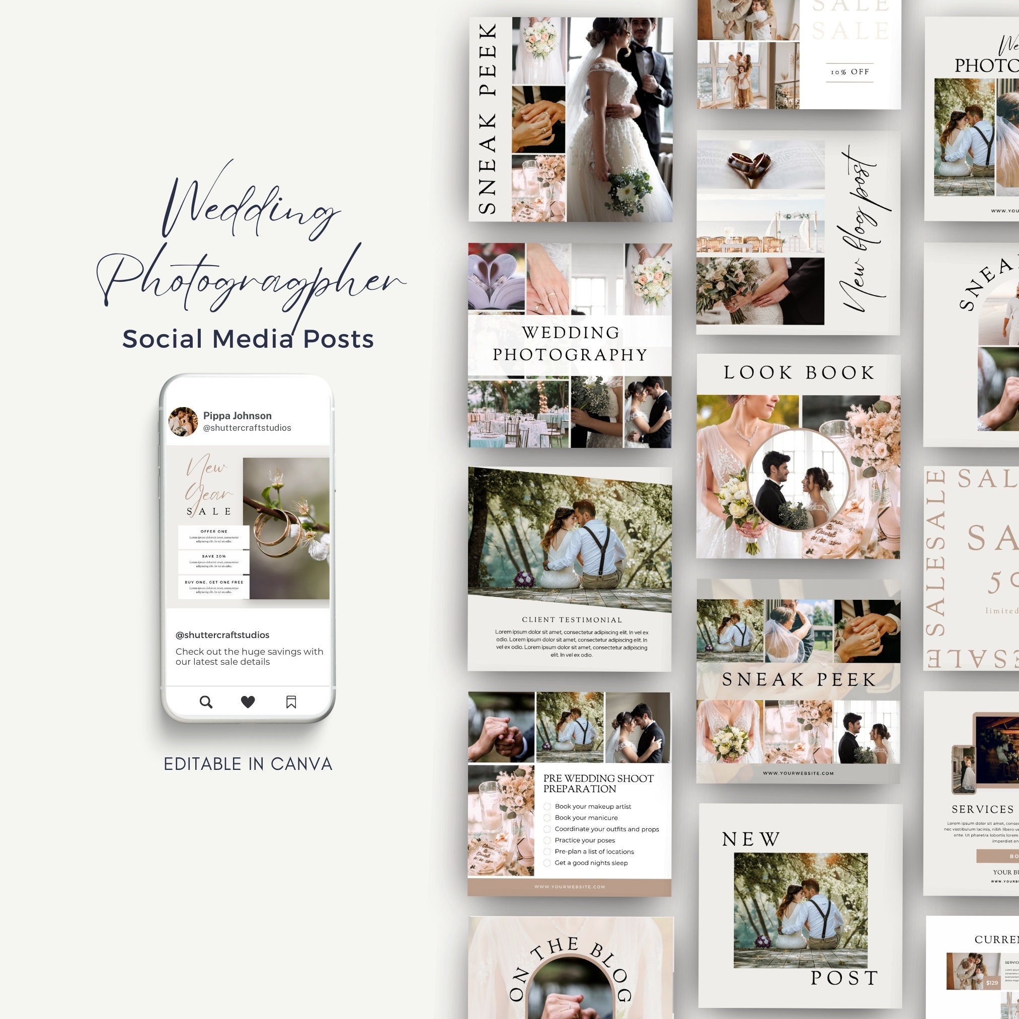 Photographer Instagram Post Template | 50 Wedding Photography Instagram Templates | Canva Social Media Templates, Modern Cream Neutral