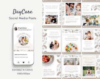 Day Care, Nurseries, Childcare, Pre-school, Kids school, Kindergarten, Child development, Montessori Social Media Canva Instagram templates