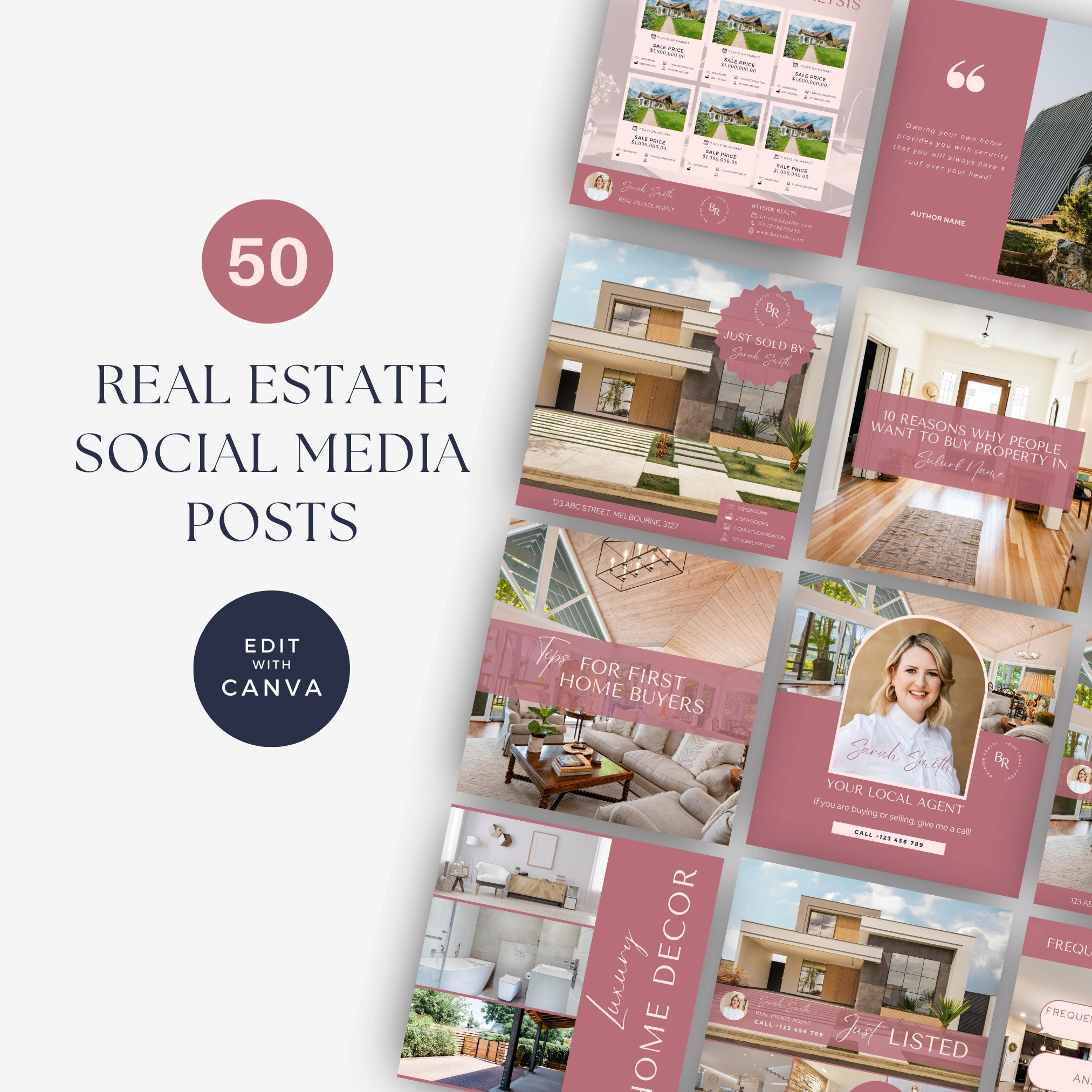 Realtor Social Media Templates Rose Gold | Instagram Real Estate Ads ...