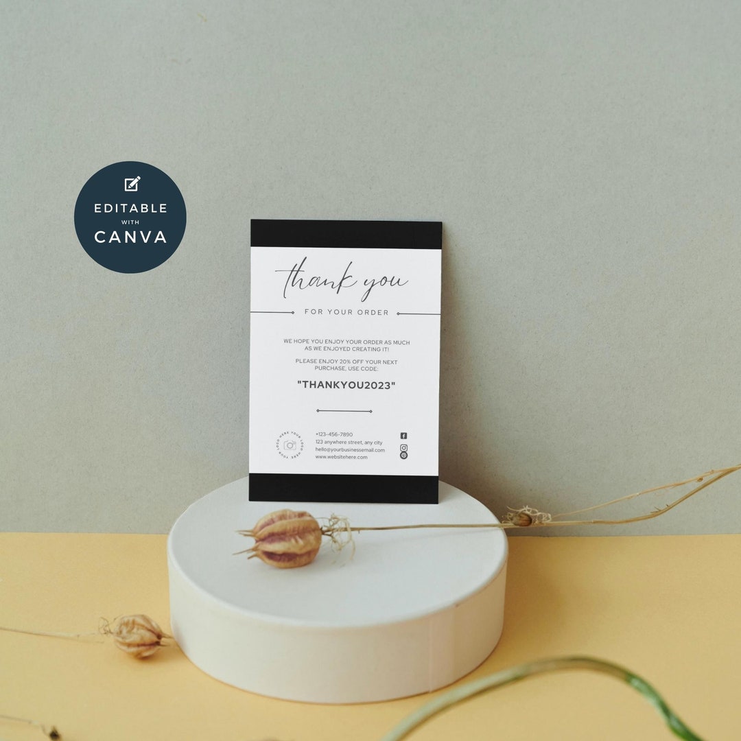 Black Business Thank You Insert Card | Editable in Canva, Template ...