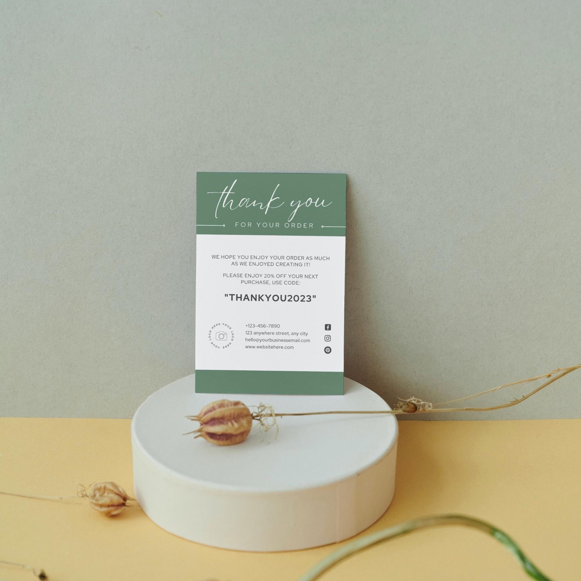 Green Business Thank You Insert Card | Editable in Canva | Template ...