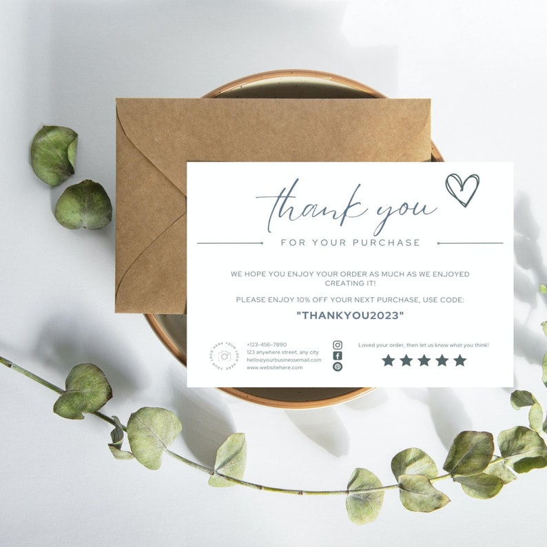 Editable in Canva Green Business Thank You Insert Card Template Modern ...