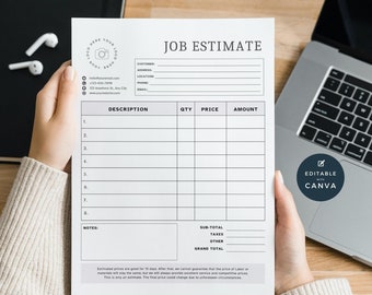 Job Estimate Template, Construction Proposal, General Contractor Estimate, Job Quote, Work Estimate, Handyman Estimate, Construction Est