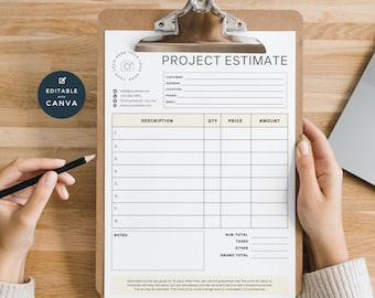 Printable Estimate Form | Business Job Estimate | Easy and Simple Work Bid Form | Business Proposal Template | Editable with Canva for Free