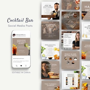 Cocktail Bar Instagram Template, Mixologists, Bartenders, Cocktails, Restaurant, Pub, Food & Beverage, Hospitality, Canva Social Media Post