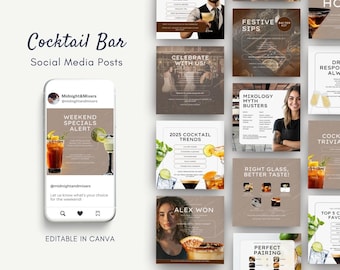Cocktail Bar Instagram Template, Mixologists, Bartenders, Cocktails, Restaurant, Pub, Food & Beverage, Hospitality, Canva Social Media Post