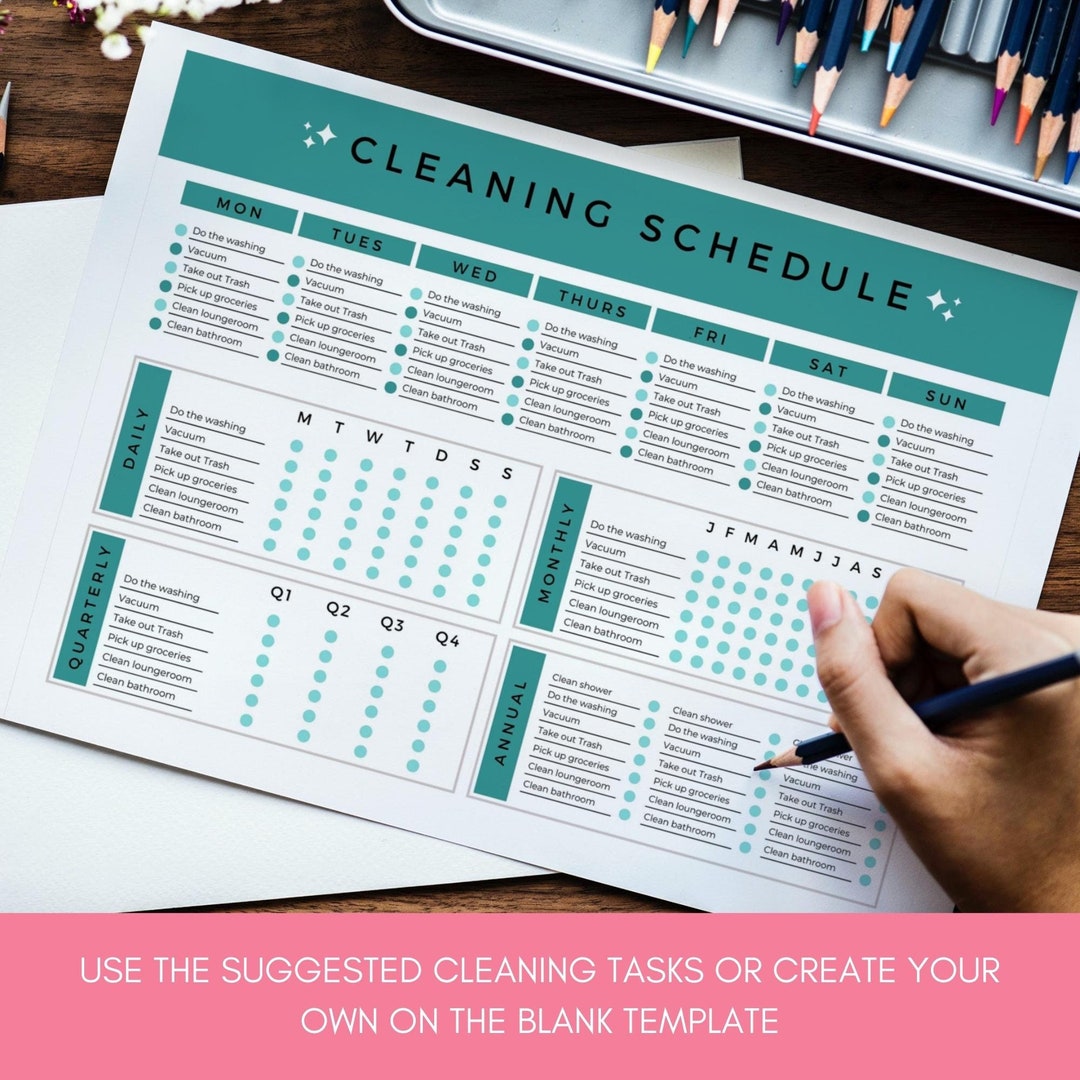 Weekly Cleaning Schedule Housekeeping Checklist Printing Daily Planner Daily Chore List House