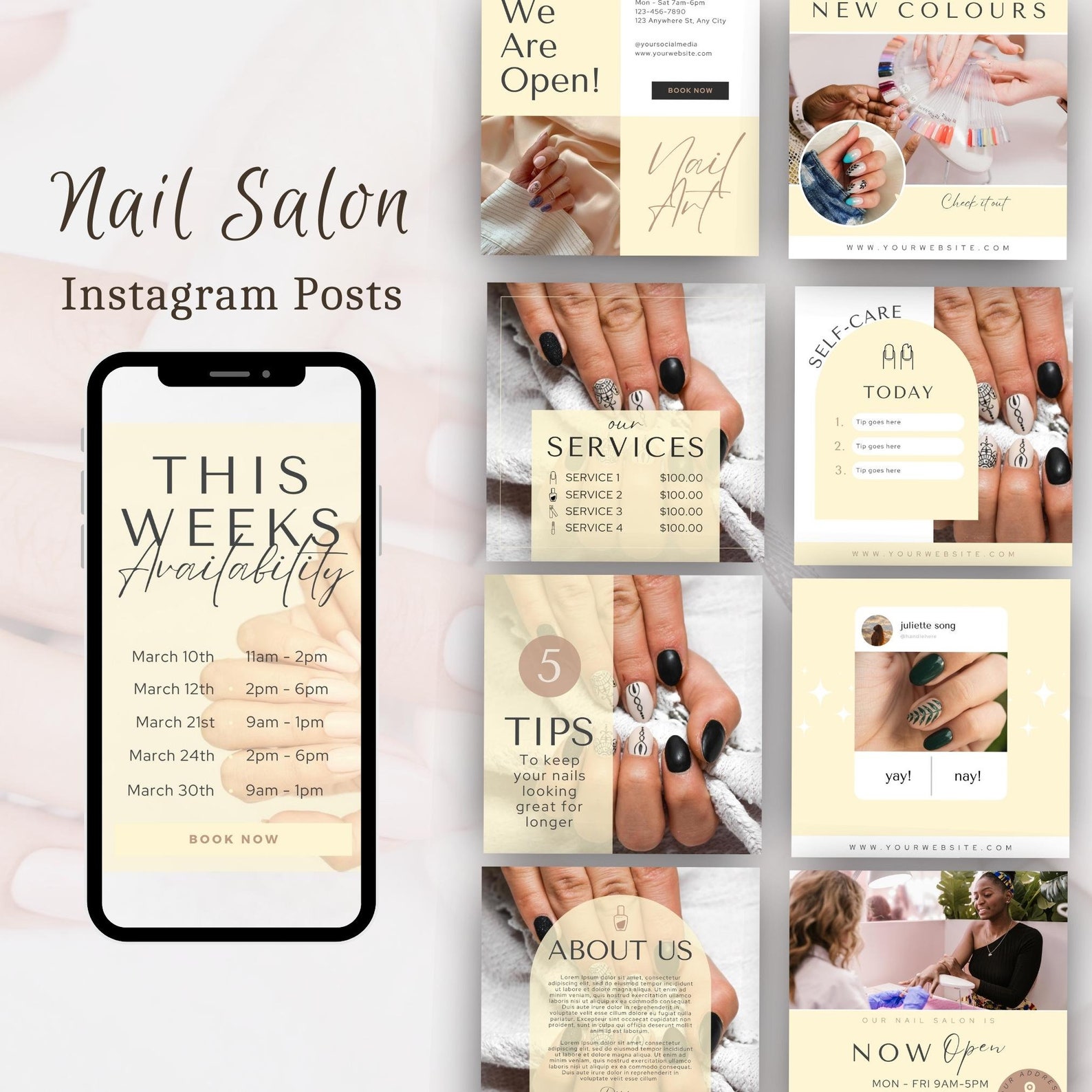 Nail Salon Instagram Post Templates | Nail Social Media | Esthetician ...