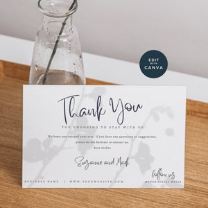 Airbnb Thank You Card Canva, VRBO Host Thanks, Editable Rental Template, Visitor Greeting Card, Guest Welcome Card, Vacation Home, AB01