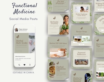 50 Herbal Wellness Social Media Templates | Editable Canva Designs | Done for You Herbalist Content | Holistic Practitioners Posts