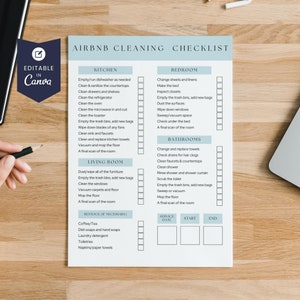 Vacation Rental Cleaning Checklist, Editable Housekeeping Planner, Cleaning Schedule, House Chores Routine, Vacation Service, Cleaner Blue