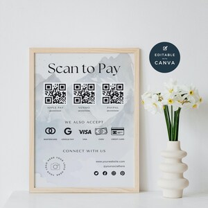 Scan to Pay Template Canva | Editable QR Code Table Sign | Printable Small Business Payment | PayPal CashApp Card | Craft Fair Venmo | SP02