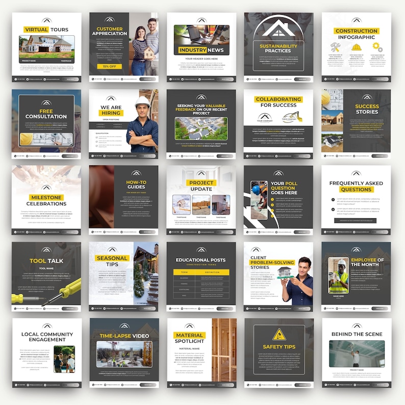 Construction Social Media Templates, Canva Editable Posts (digital ...