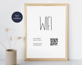 Editable WiFi Password Sign: QR Code Template for Canva (Digital Download)