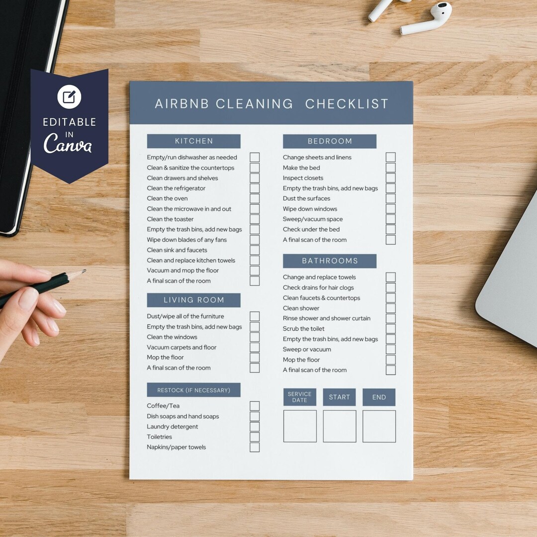 Airbnb Cleaning Checklist, Editable Housekeeping Planner, Air BNB Clean