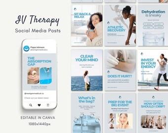 IV Therapy Social Media Templates | 30 Canva Posts | Drip Bar Marketing Kit | IV Hydration Clinic | Wellness Business Instagram