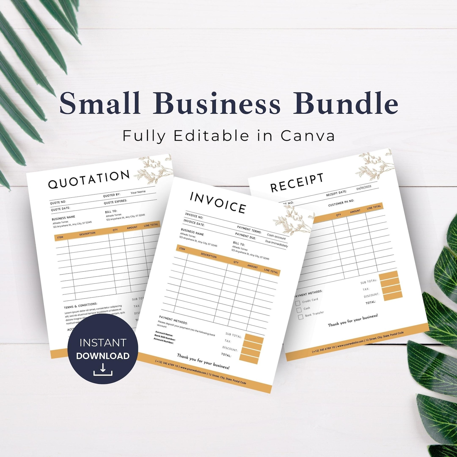 Small Business Bundle | Invoice Template Download | Editable Receipt ...