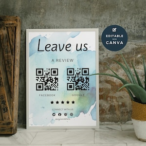 Ask For Review QR Code Sign Template, Google Sign, Facebook, Review Us Request, Review Purchase Request Canva | Scan to Review | SP12