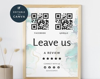 Personalized Business Review QR Code Sign (Canva Editable)