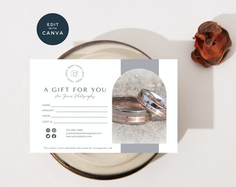 Photography Gift Certificate template ,Photographer Gift Card Canva Template, Photography Gift Voucher, Boho Editable gift card