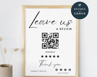 Ask For Review QR Code Sign Template, Google Sign, Facebook, Review Us Request, Review Purchase Request Canva | Scan to Review | Black White
