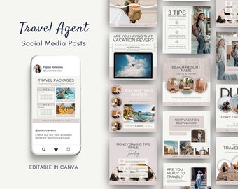 Travel Agent Instagram Post Template | Editable Vacation Agency Social Media Post | Facebook Travel Blogger Canva | Just Booked Bucket List