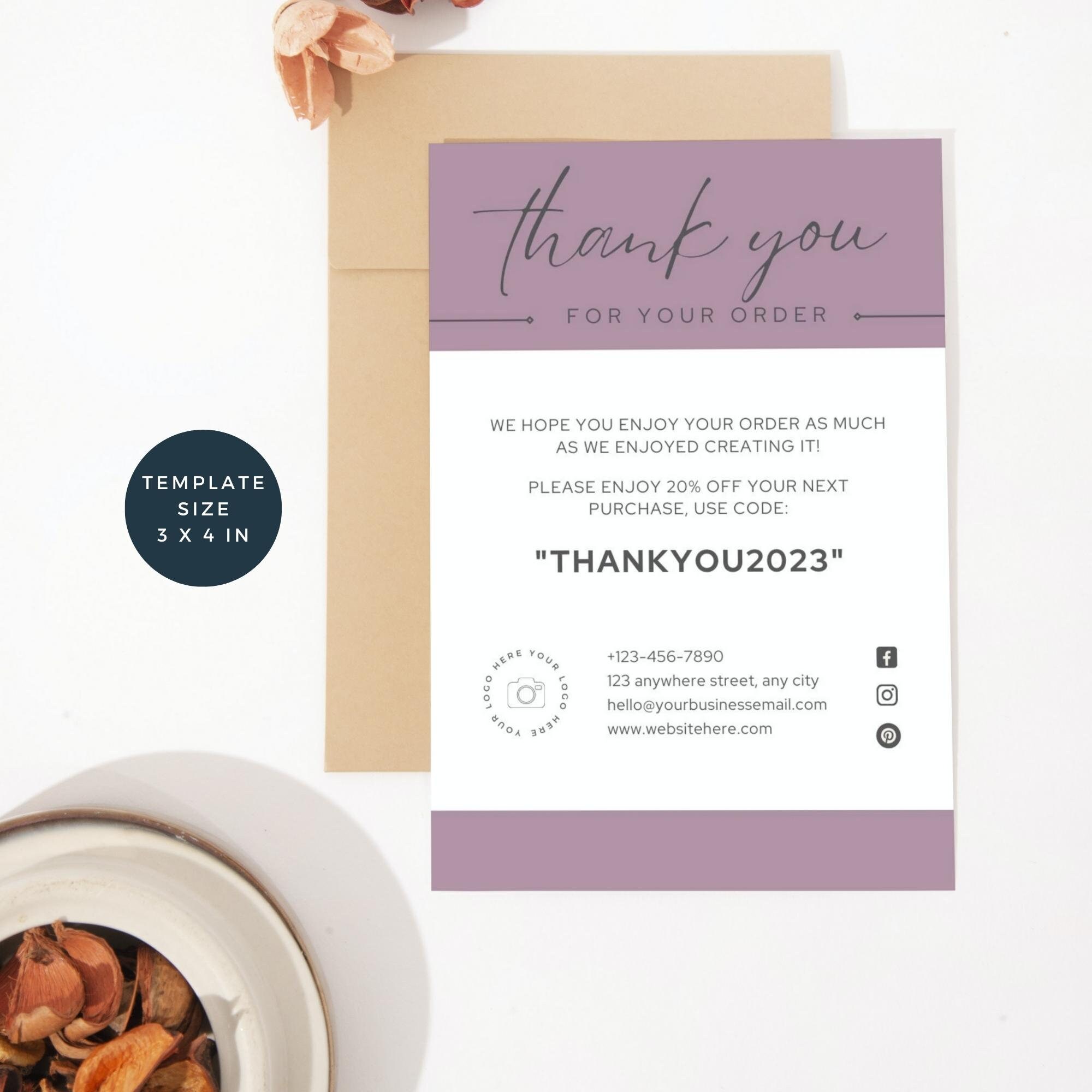 Dark Pink Business Thank You Insert Card | Editable in Canva, Template ...