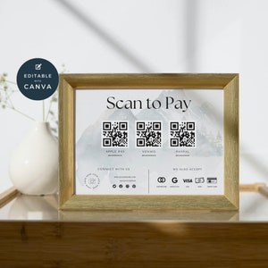 Scan to Pay Template Canva | Editable QR Code Table Sign | Printable Small Business Payment | PayPal CashApp Card | Craft Fair Venmo | SP04