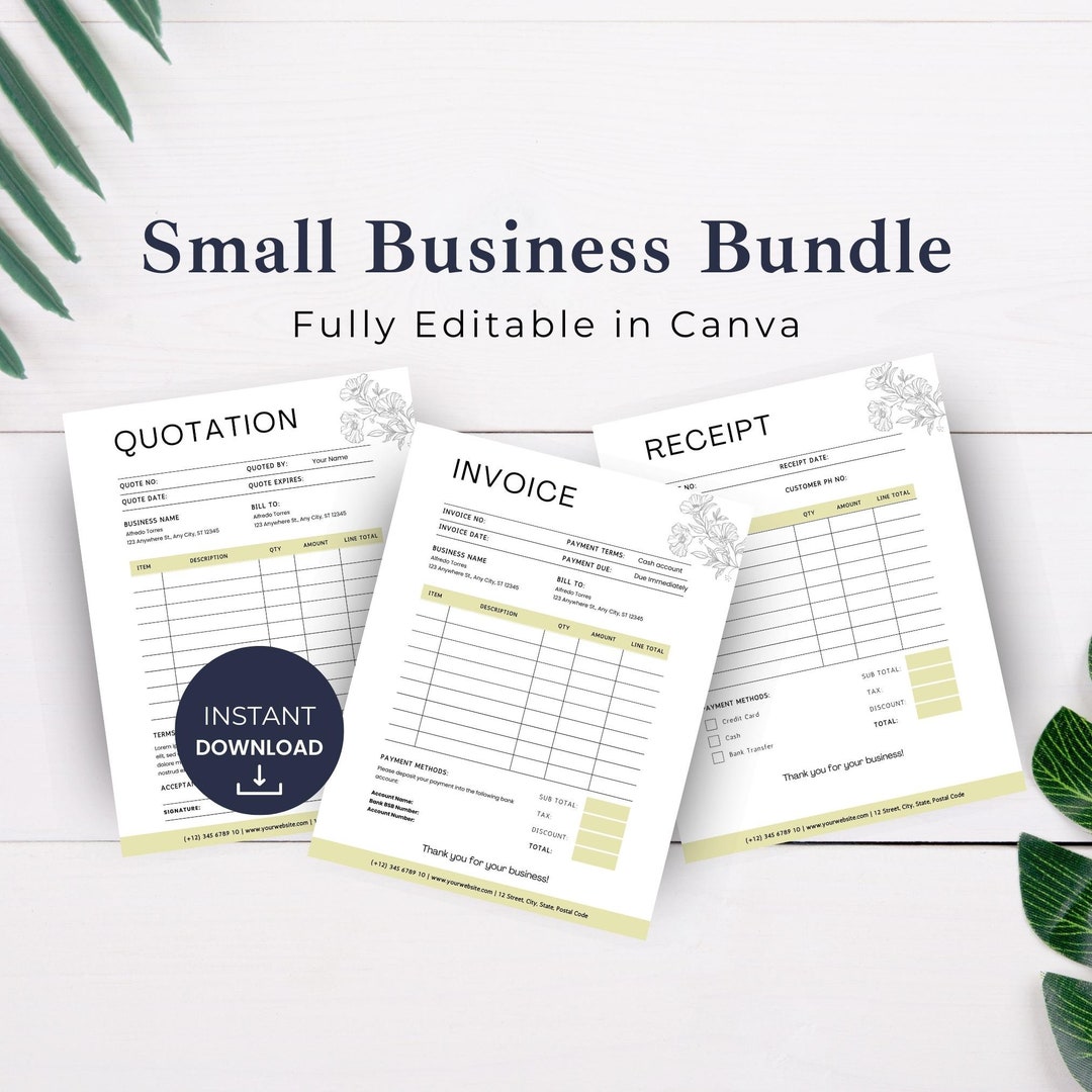 Small Business Bundle | Invoice Template Download | Editable Receipt ...