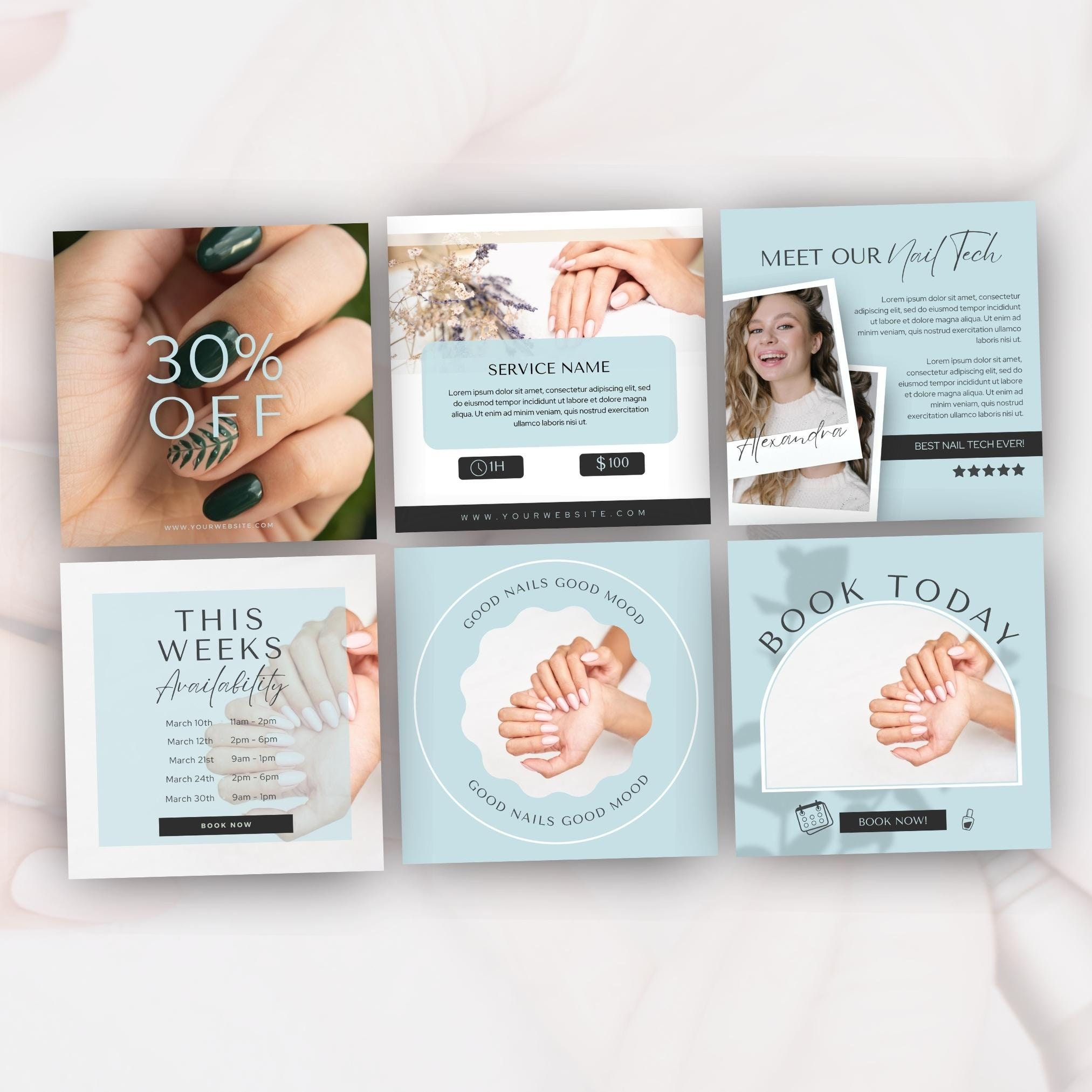 Nail Salon Instagram Post Templates Nail Social Media Esthetician Care ...