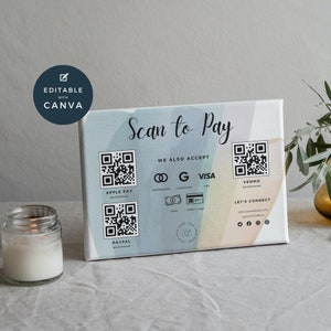 Scan to Pay Template Canva | Editable QR Code Table Sign | Printable Small Business Payment | PayPal CashApp Card | Craft Fair Venmo | SP10