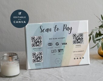 Scan to Pay Template Canva | Editable QR Code Table Sign | Printable Small Business Payment | PayPal CashApp Card | Craft Fair Venmo | SP10