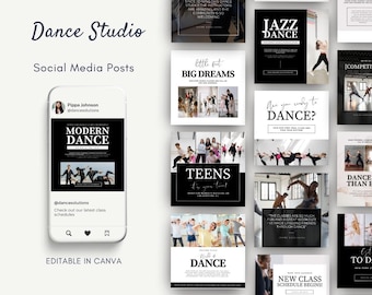 Dance Studio Social Media Templates Editable Dancing School Instagram Posts for Dance Coach Marketing Bundle Ballet Studio Designs Canva
